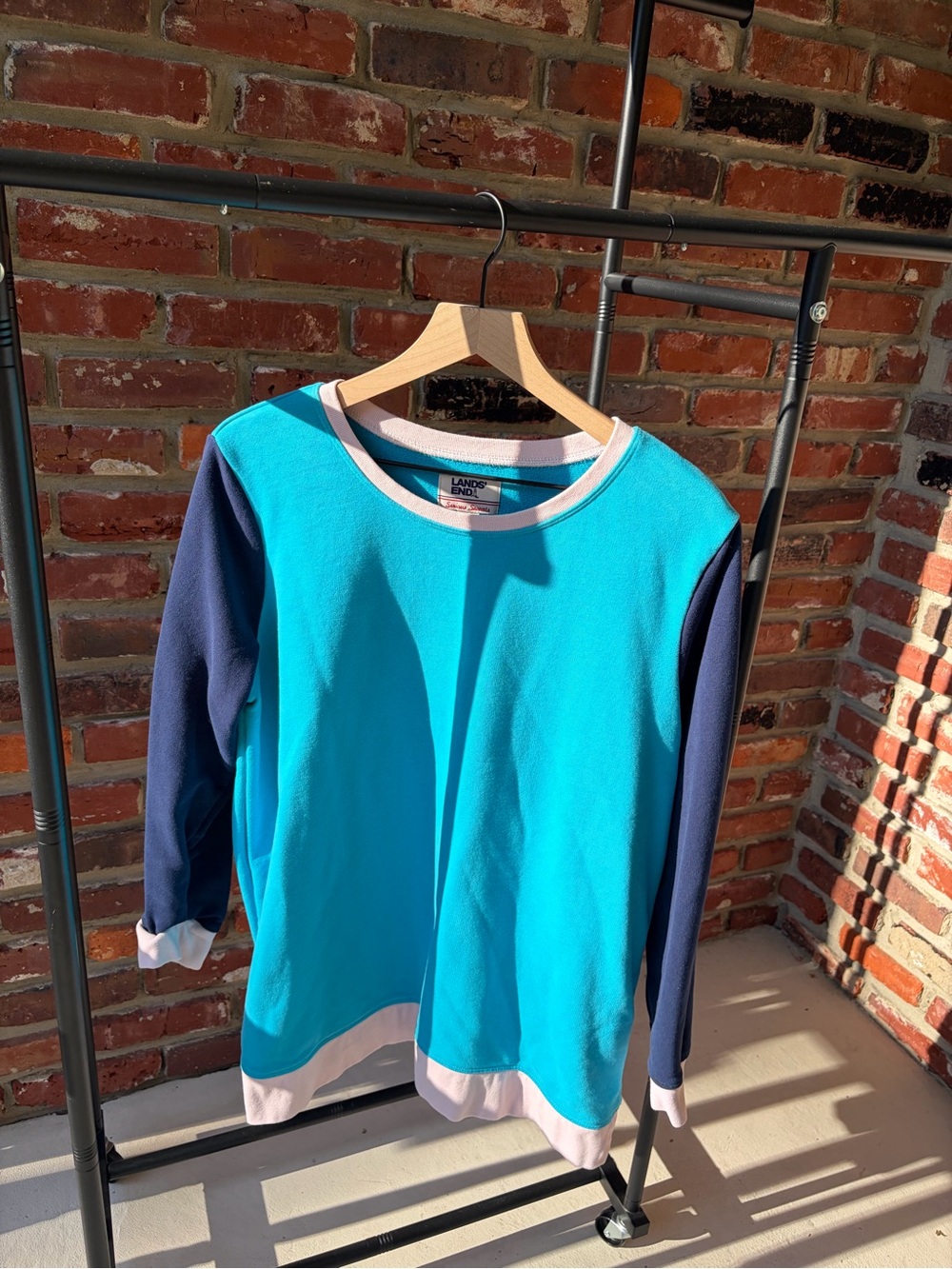 Lands’ End Blue Colorblock Serious Sweats Crewneck Sweatshirt Size XL
